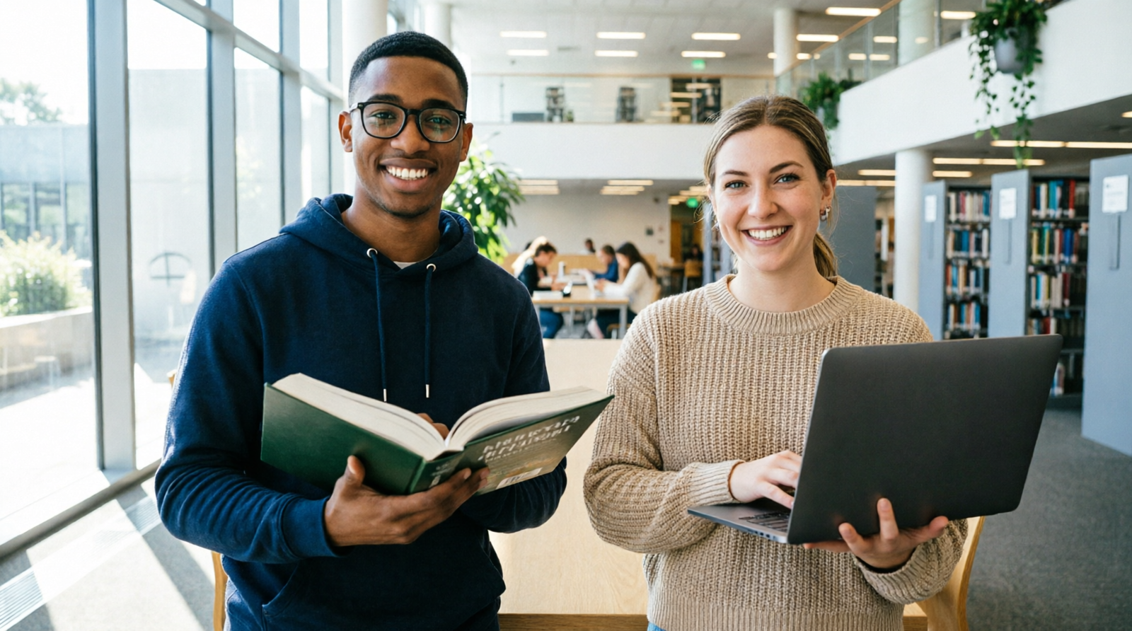 Profissional segurando diploma em biblioteca elegante